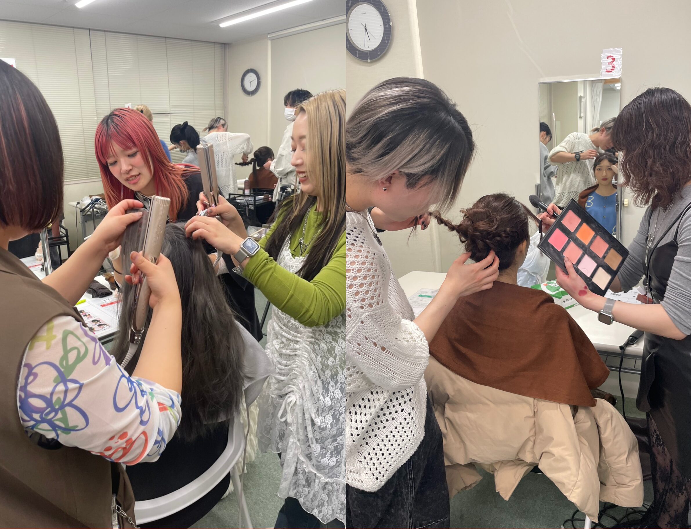 新成人のヘアセットをしているムゲングループスタッフ